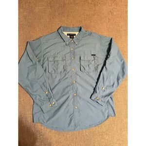 ExOfficio Shirt Women's L Blue Button Up Long Sleeve Outdoors Vented Fish Hiking